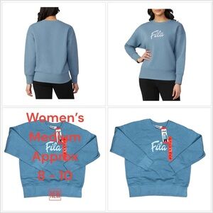 Women's Fila Medium 8 - 10 Blue Fleece Sweatshirt Logo Crew Pullover Long Sleeve